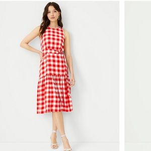 ✨Ann Taylor✨ Red Gingham Halter Flare Dress